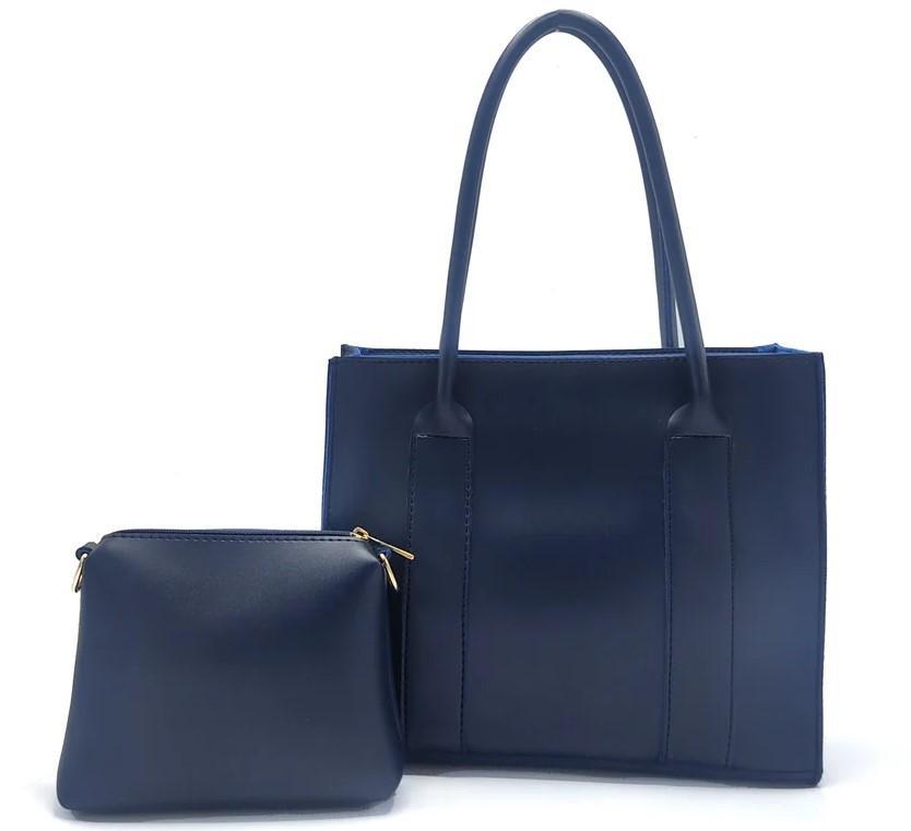 Stylish Women’s PU Leather Hand Bag Set - 2 Pcs - Plain Blue Design