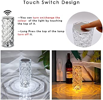 16 Colors Diamond Rose Crystal Touch Lamp Bedside Acrylic Usb Rechargeable Table Lamp - With Remote