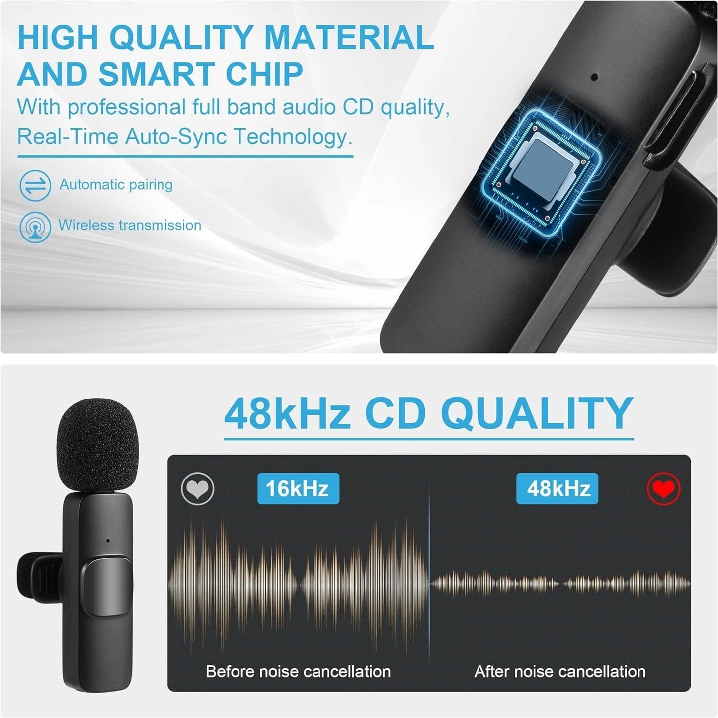 WIRELESS MIC K9 Dual Microphone Mic Plug & Play USB Type C Plug Wireless Lavalier Microphone