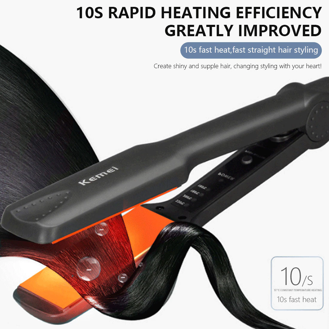 Kemei KM-329 Professional Hair Straightener With Temperature Control- For Women