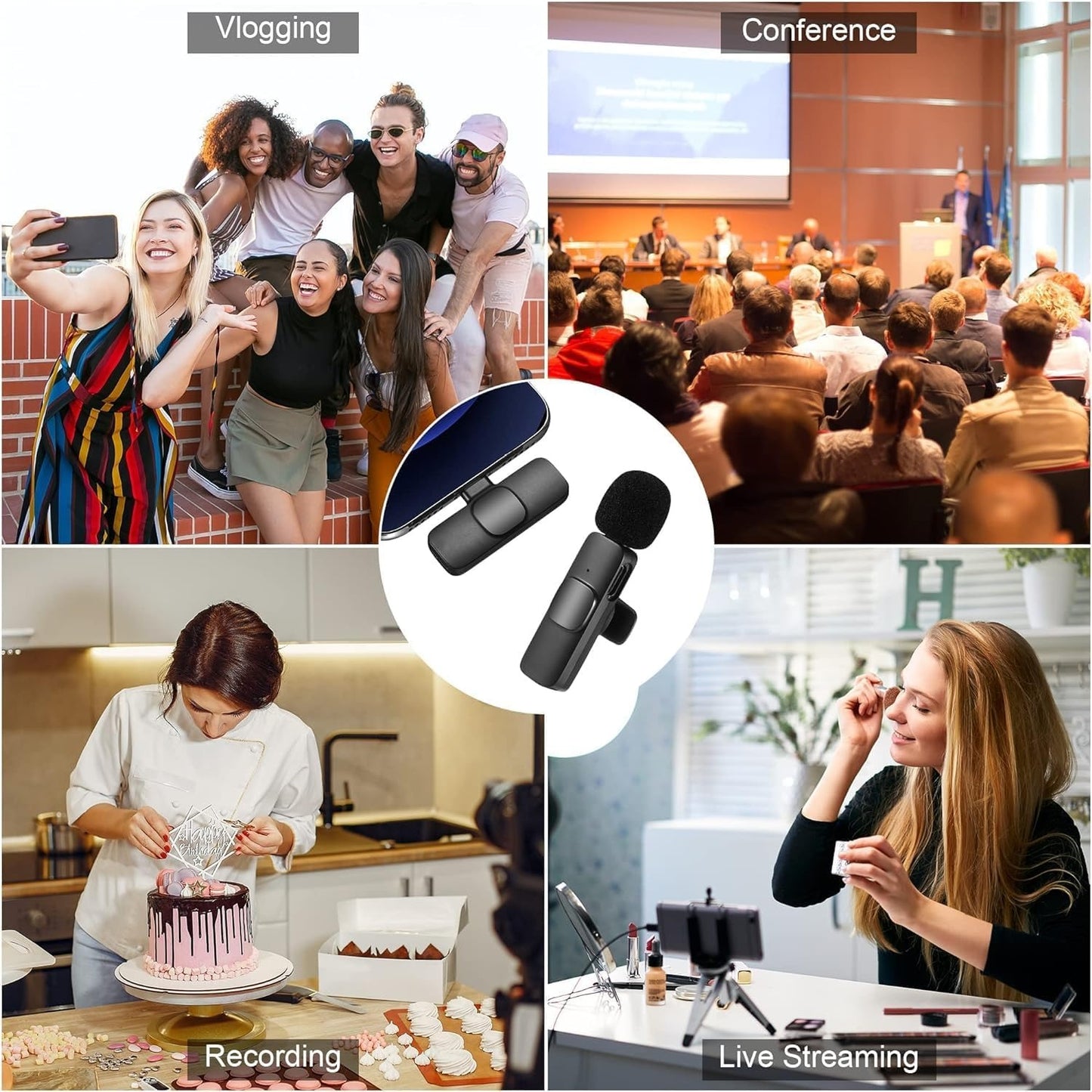 WIRELESS MIC K9 Dual Microphone Mic Plug & Play USB Type C Plug Wireless Lavalier Microphone