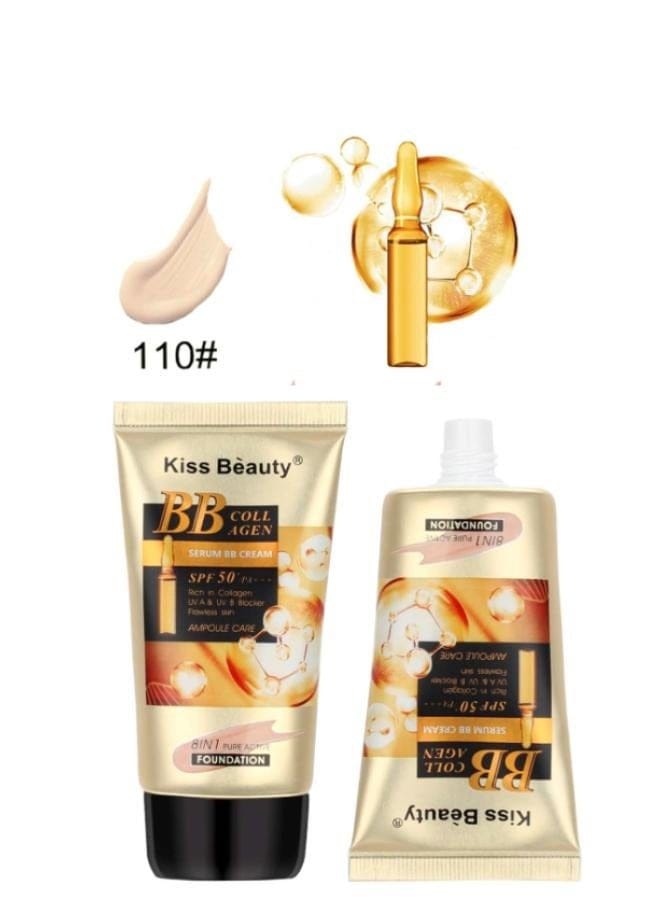 8 in 1 BB Collagen Foundation – All-in-One Makeup & Skincare with Whitening, Brightening, Moisturizing, Anti-Aging, UV Protection, Concealing & Long-Lasting Coverage - 110  shades : 110