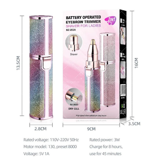 2 in 1 Electric Eyebrow Trimmer and Shaver, Flawless Hair Remover 2 in 1 Hair Remover Trimmer For Women, Flawless Facial Machine Razor, Painless Eyebrow Removal (Rechargeable)