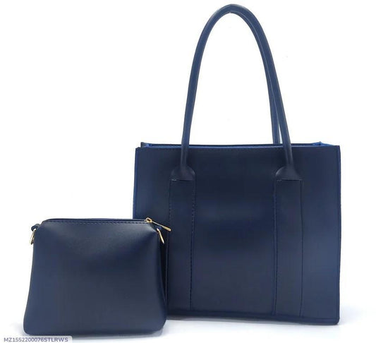 Stylish Women’s PU Leather Hand Bag Set - 2 Pcs - Plain Blue Design