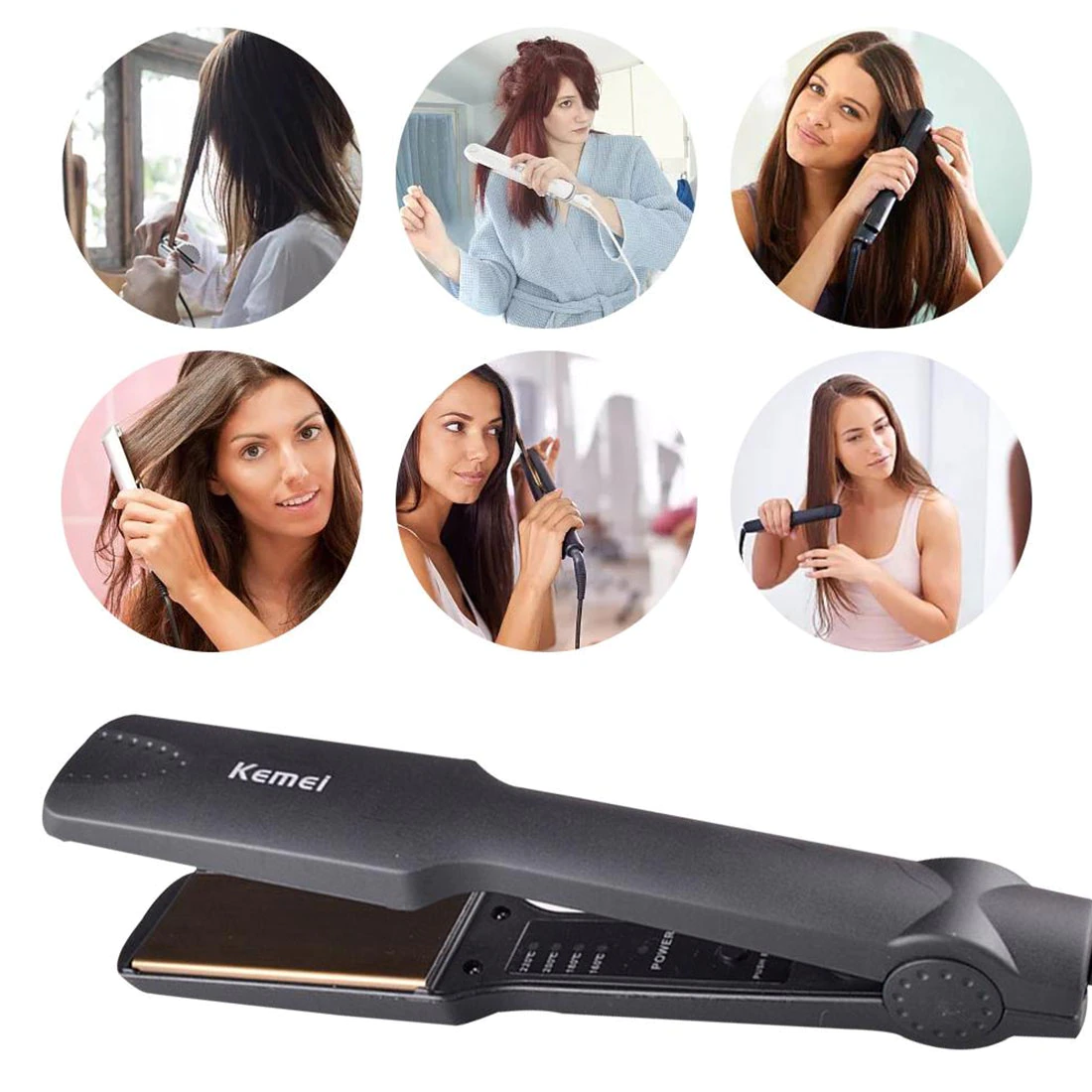 Kemei KM-329 Professional Hair Straightener With Temperature Control- For Women